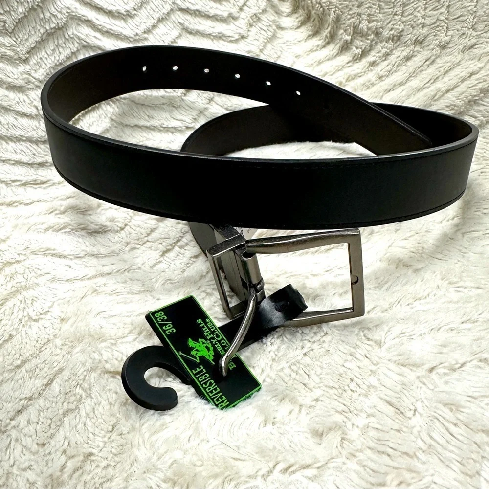 BEVERLY HILLS POLO CLUB BLACK / BROWN REVERSIBLE BONDED LEATHER BELT 36/38 NWT